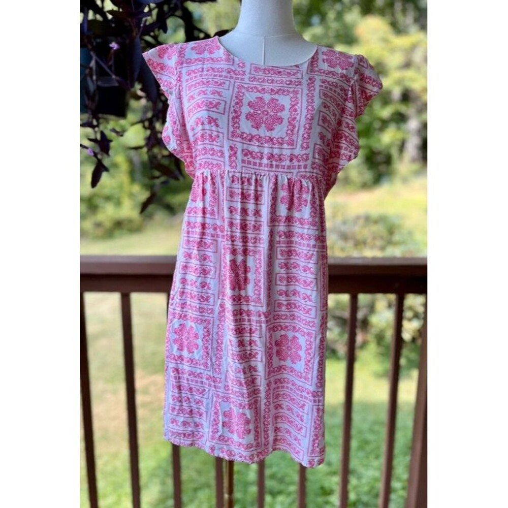 Andrée by Unit Pink Tile Print Rayon Babydoll Dress L